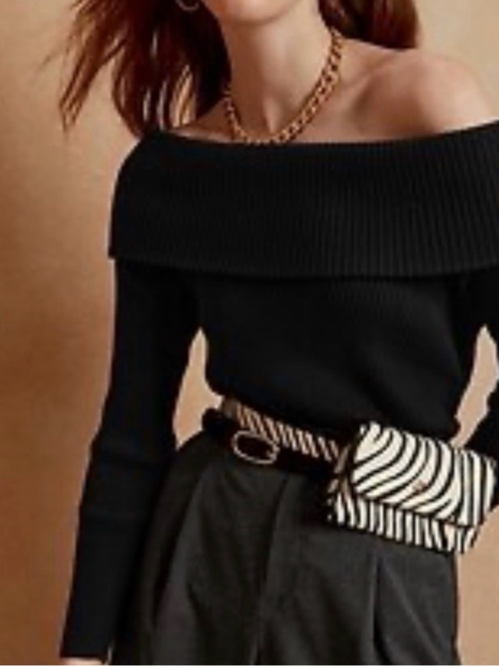 NWT Banana Republic Black Off-the-Shoulder Ribbed Sweater